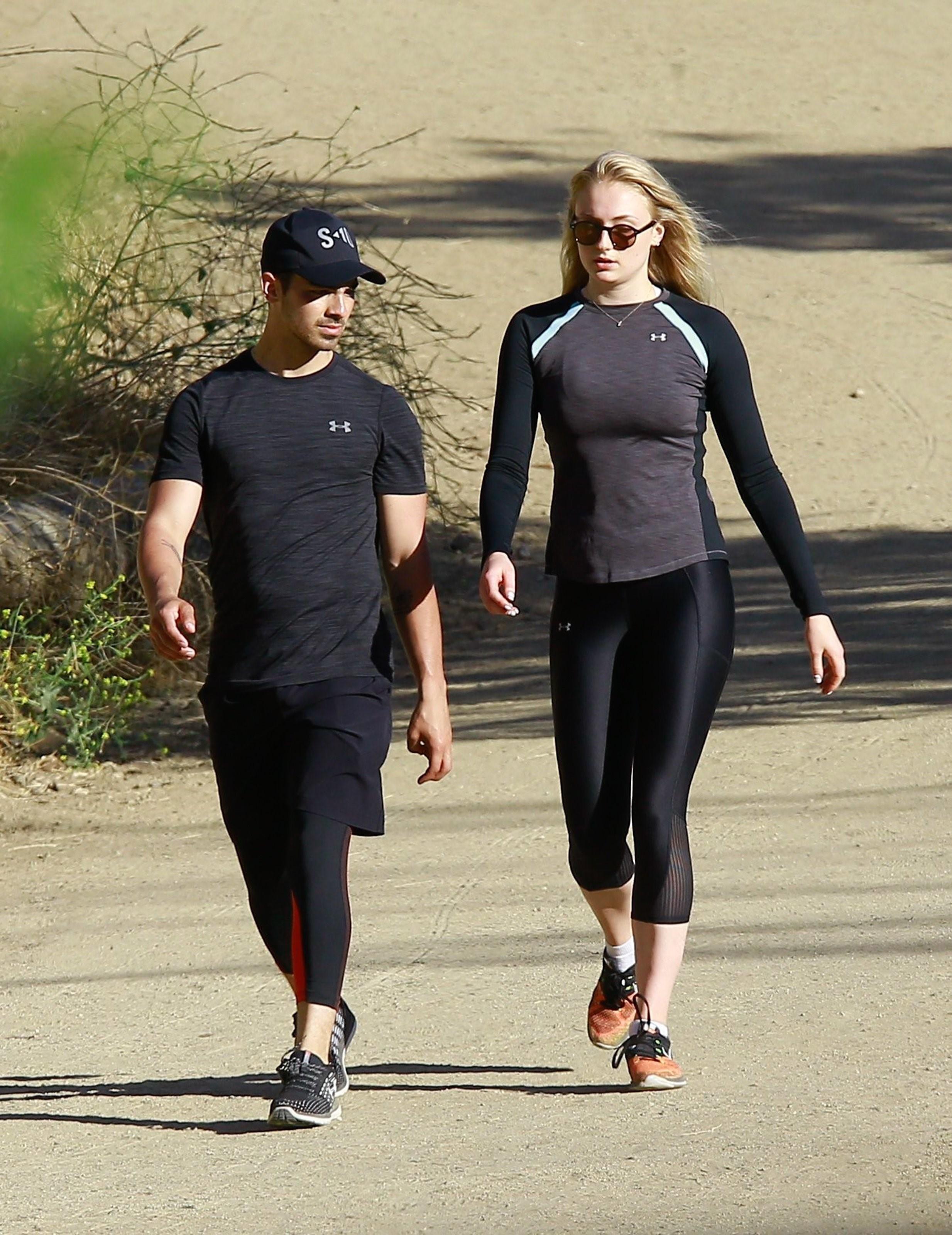 *EXCLUSIVE* Joe Jonas and Sophie Turner work on their cardio together with a hike in the hills