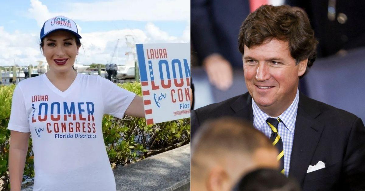 Composite Photos of Laura Loomer and Tucker Carlson