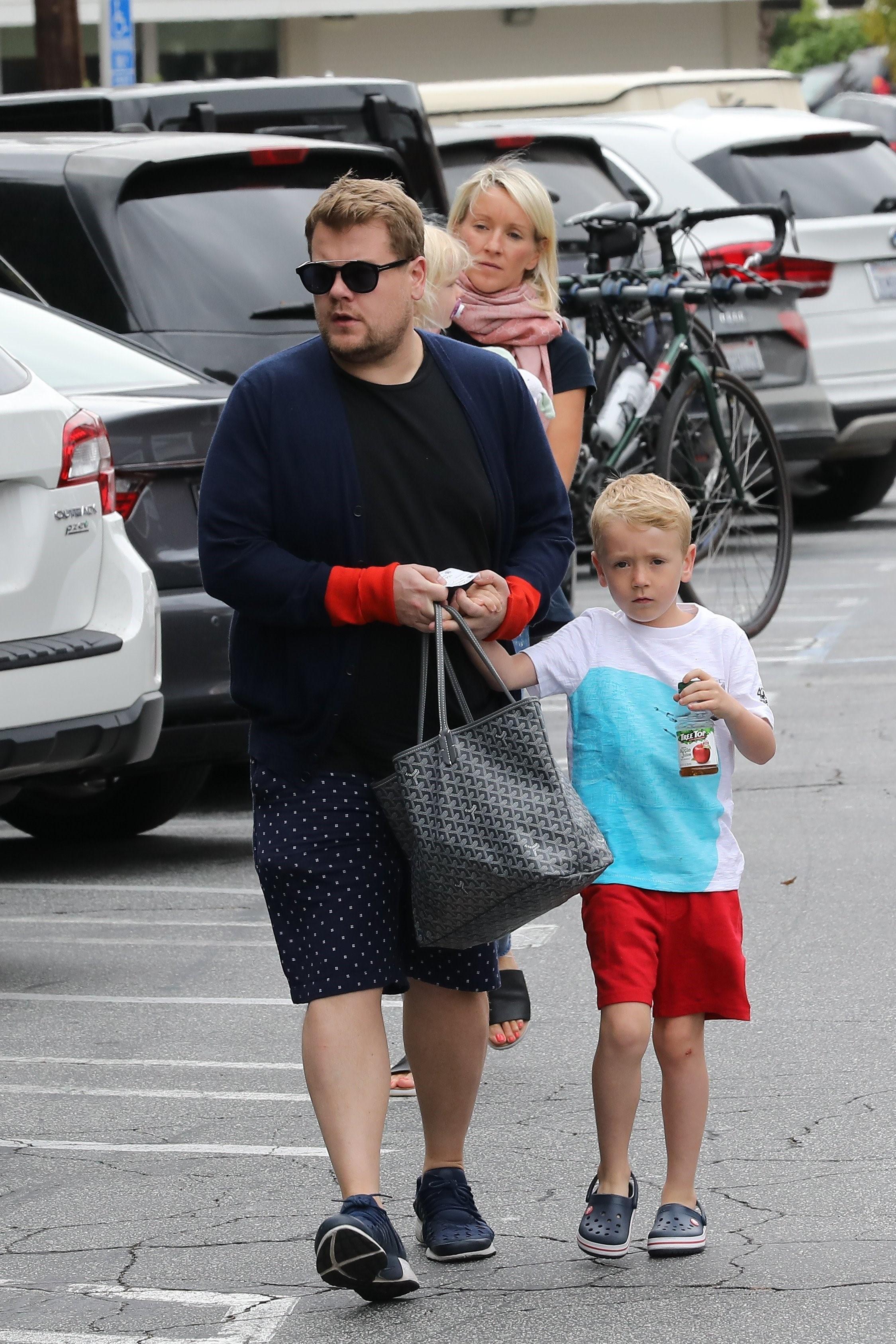 James Corden and his family have breakfast