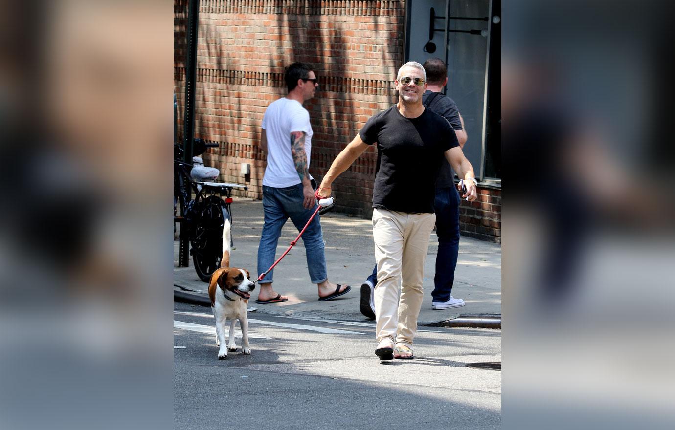 Andy Cohen is all smiles walking his dog in NYC