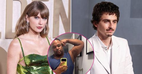 Split photo of Taylor Swift, Kameron Saunders, and Timothée Chalamet.
