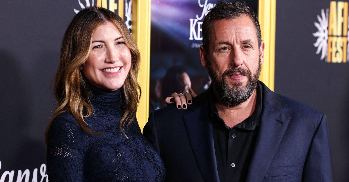 image of Adam Sandler and wife Jackie coordinated in navy at the 'Jay Kelly' premiere in Los Angeles on October 23.