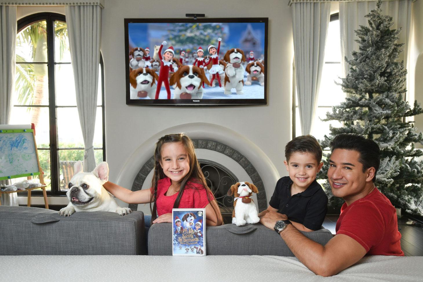 Mario Lopez and his kids Watching The Elf on the Shelf`s new Elf Pets Animated Special