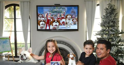 Mario Lopez and his kids Watching The Elf on the Shelf`s new Elf Pets Animated Special