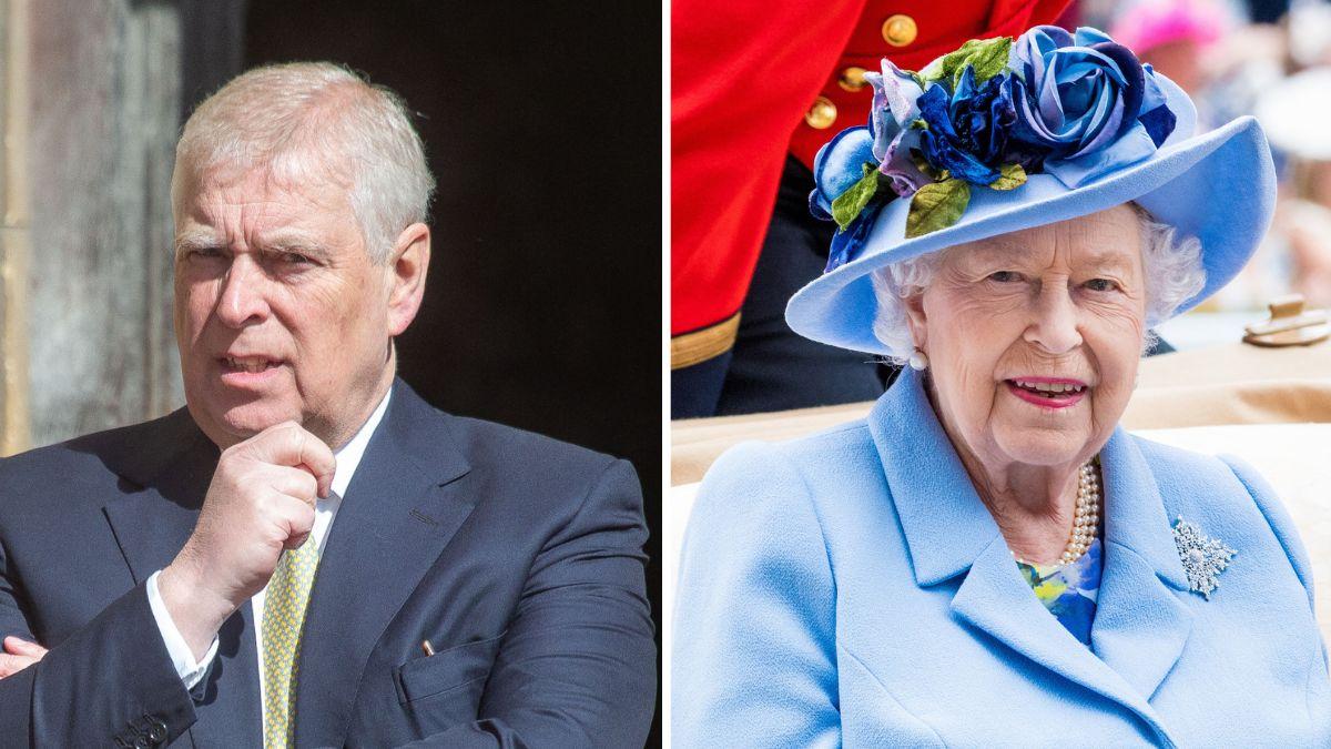 Split photo of Ex-Prince Andrew and Queen Elizabeth II.