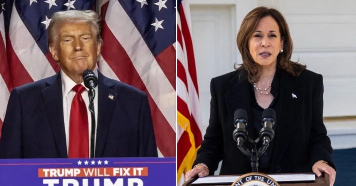 Split photos of Donald Trump and Kamala Harris