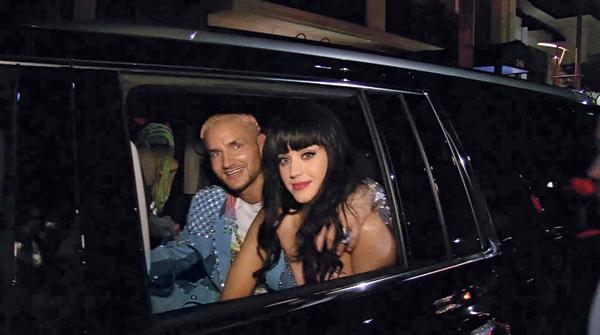 EXCLUSIVE_ __NO USA TV AND NO USA WEB_MINIMUM FEES APPLY__Katy Perry and Riff Raff look like a couple leaving VMAs after party_ months after he boasted they were dating