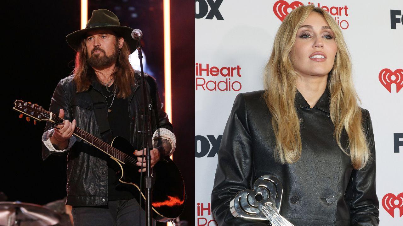 Image of Billy Ray on stage and Miley during a previous event.