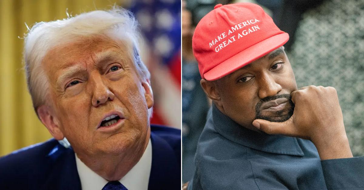 Photo of Donald Trump; picture of Kanye West.