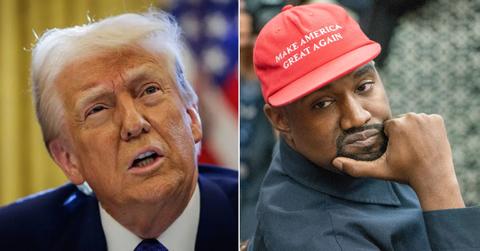 Photo of Donald Trump; picture of Kanye West.