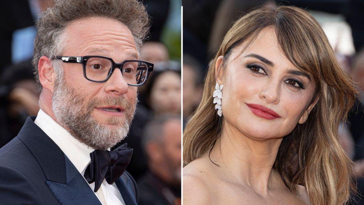 Split photo of Seth Rogen & Penélope Cruz