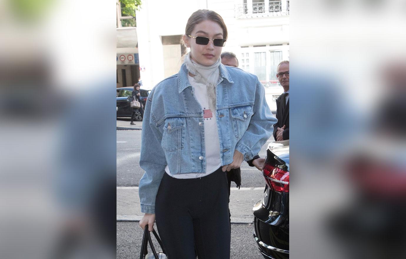 Gigi and Bella Hadid arrive back at the Royal Monceau hotel in Paris