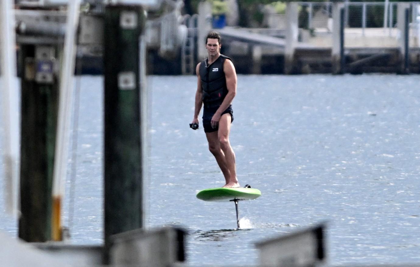 tom brady looks ripped jetboarding outside  million miami mansion