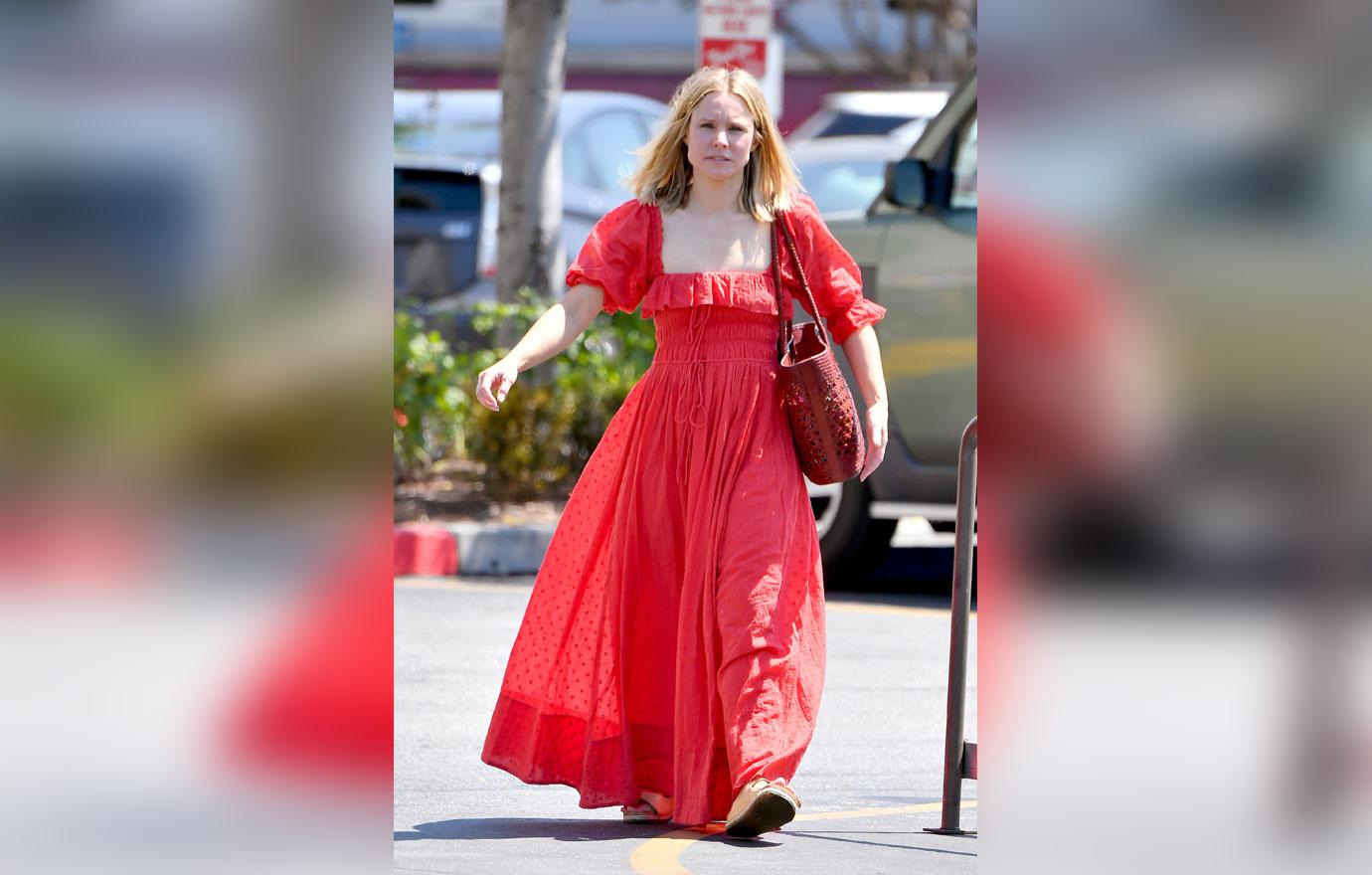 Kristen bell goes grocery store red victorian dress 3