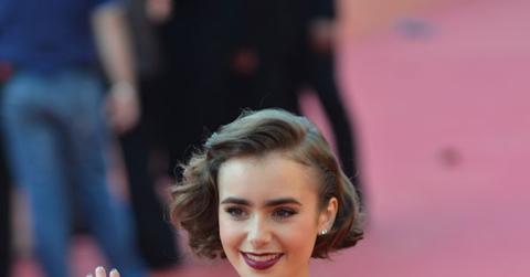 Lily collins purple dress