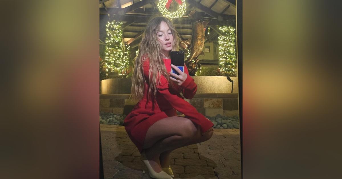 sydney sweeney festive red minidress photos