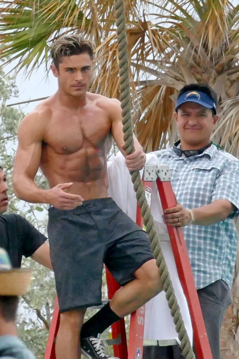 zac efron abs shirtless baywatch movie filming