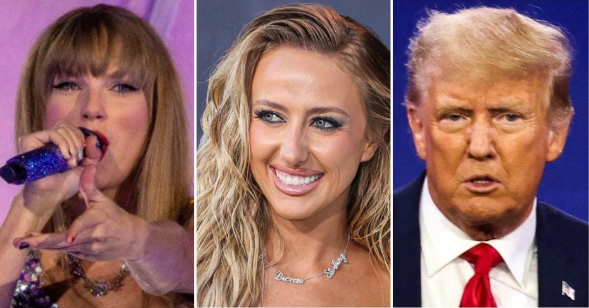 Composite photo of Taylor Swift, Brittany Mahomes and Donald Trump.