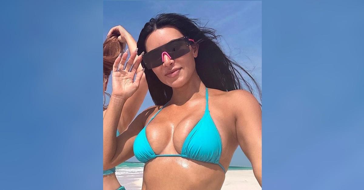 Kim Kardashian Flaunts Abs In Skimpy Blue Bikini On The Beach: Photos