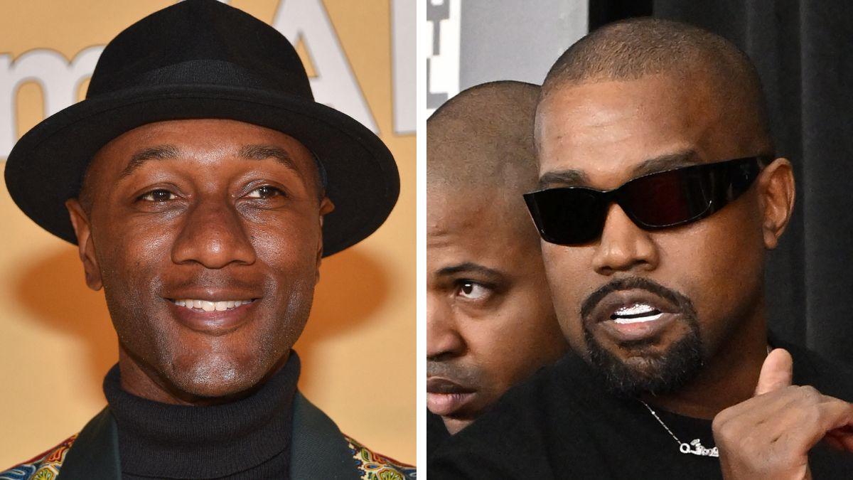 split photo of Aloe Blacc & Kanye West