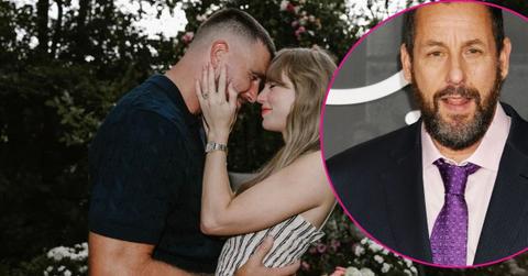 Split photo of Travis Kelce, Taylor Swift & Adam Sandler
