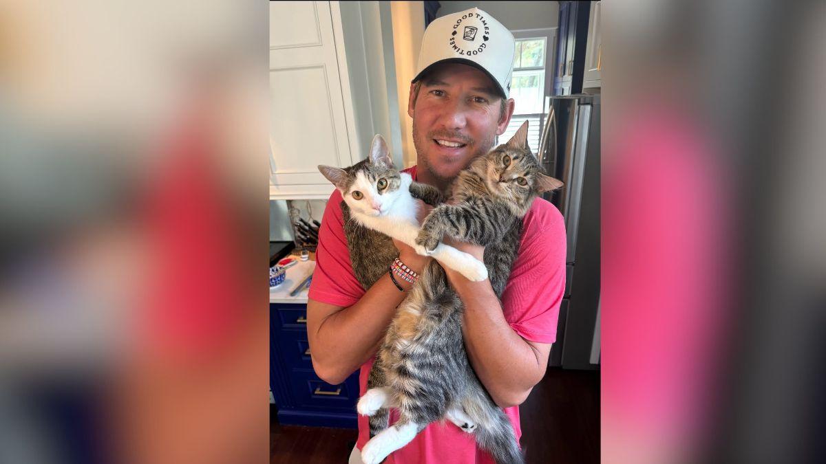 image of Austen Kroll loves his two cats. 