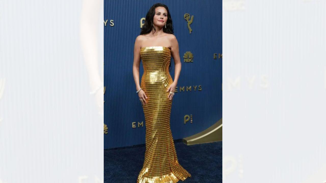 Image of Selena Gomez wore a stunning Louis Vuitton gown to the award show. 