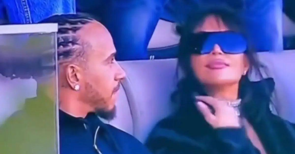 image of Kim Kardashian was spotted at the Super Bowl with Lewis Hamilton.