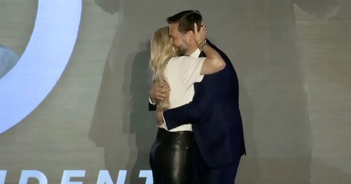 image of Erika Kirk faced backlash for hugging J.D. Vance too closely in October.