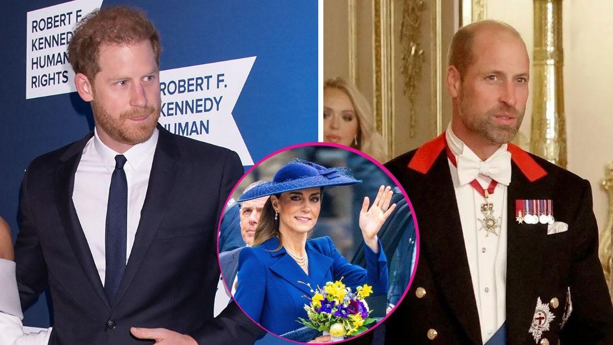 image split of William, harry, Kate middleton 