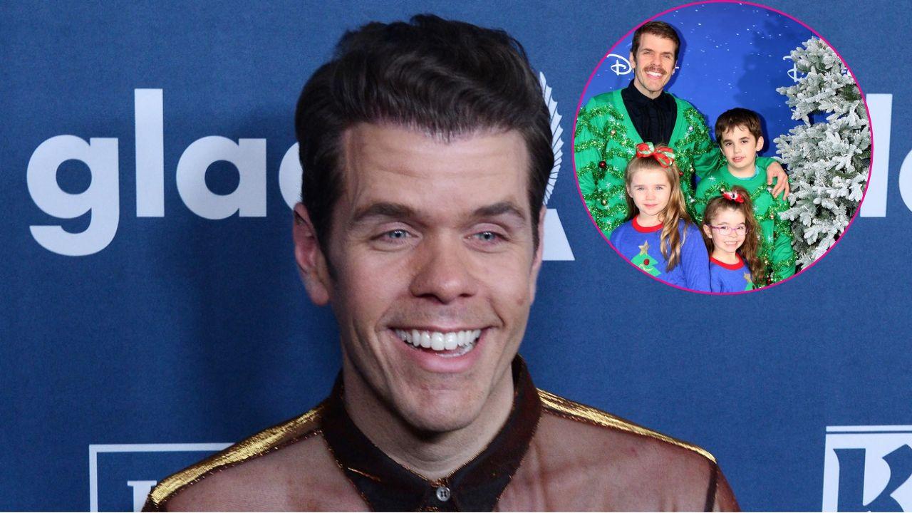 Image of Perez Hilton and (inset) Hilton with his kids.