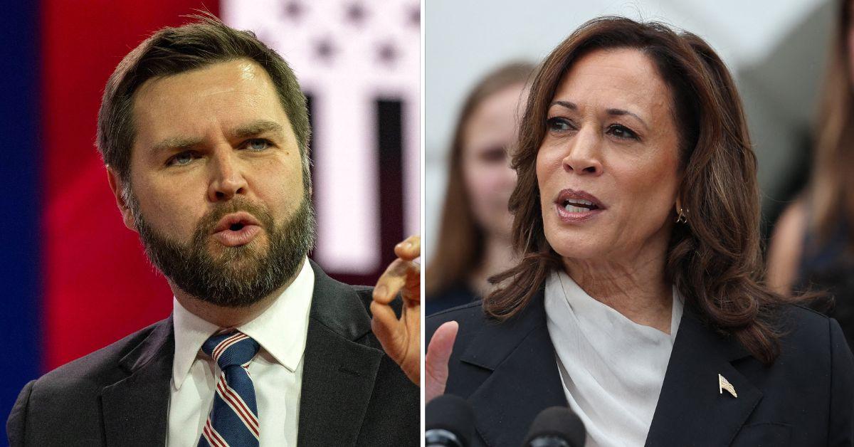 Composite photo of J.D. Vance and Vice President Kamala Harris