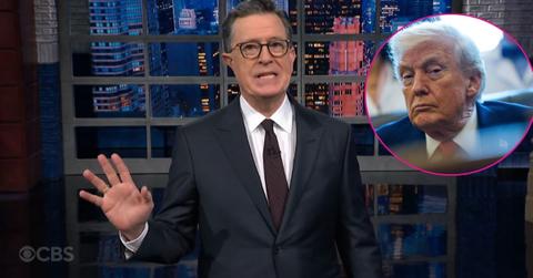 composite photo of donald trump and stephen colbert