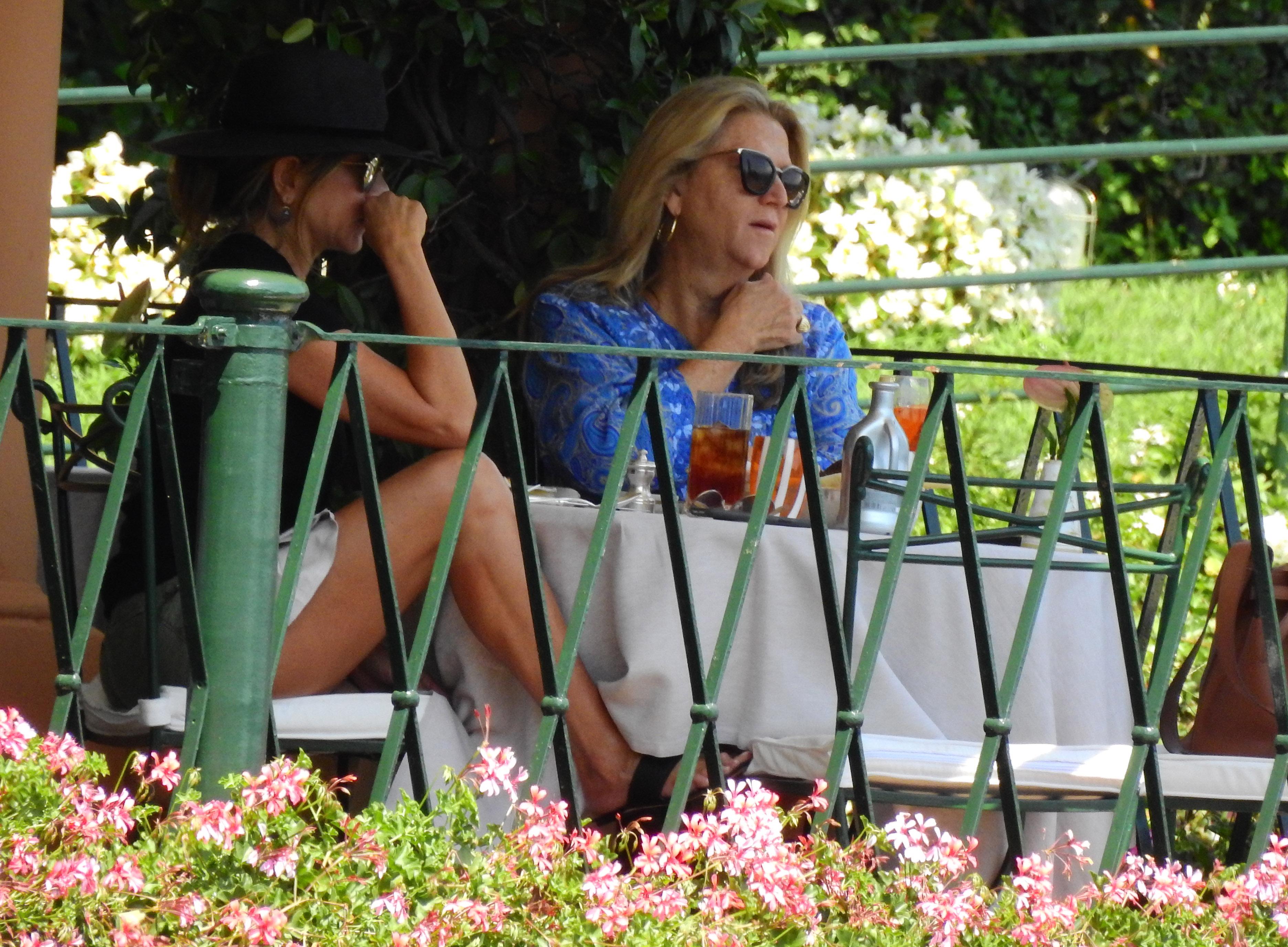 Jennifer Aniston having lunch with a friend in Portofino