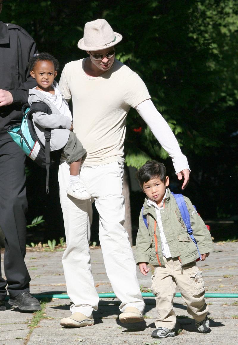 Brad Pitt takes the kids to school in Prague