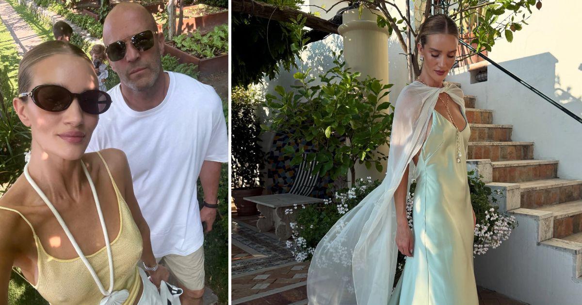 rosie huntington whiteley ditches bra stunning looks italy jason statham photos