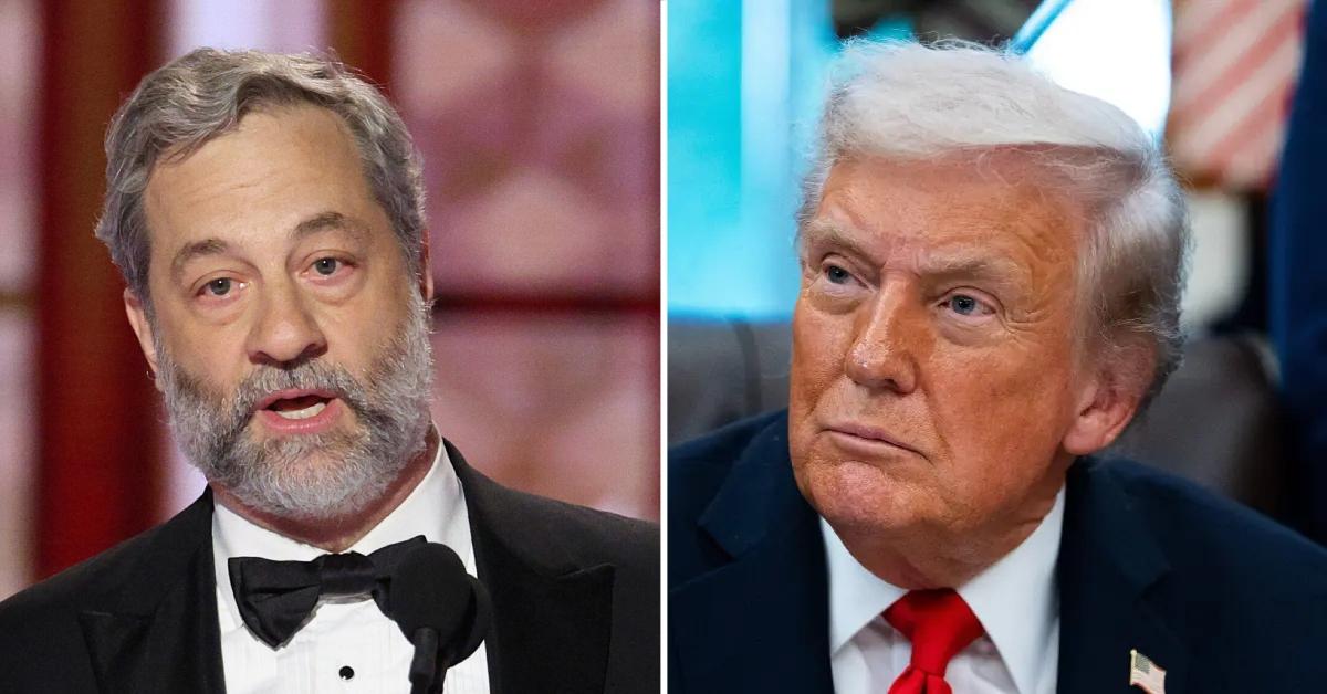 Split photo of Judd Apatow and Donald Trump