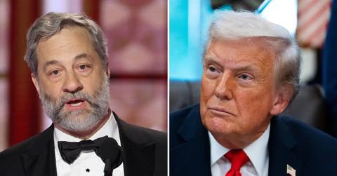 Split photo of Judd Apatow and Donald Trump