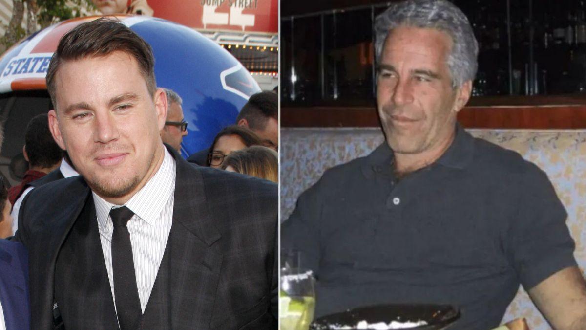 split photo of channing tatum and jeffrey epstein