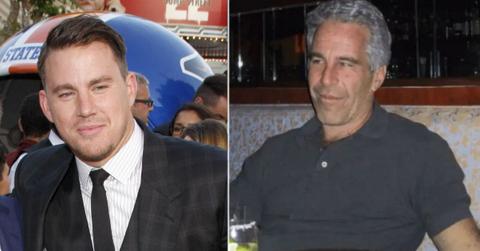 split photo of channing tatum and jeffrey epstein