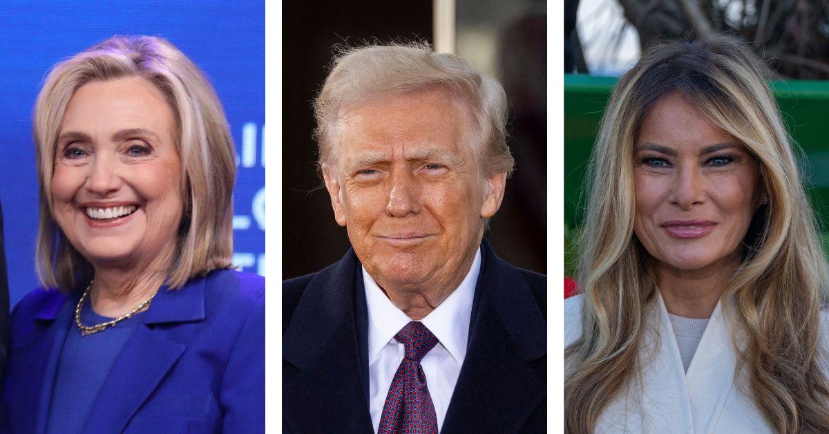 split photo of Hillary Clinton, Donald & Melania Trump