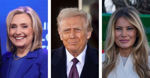 split photo of Hillary Clinton, Donald & Melania Trump