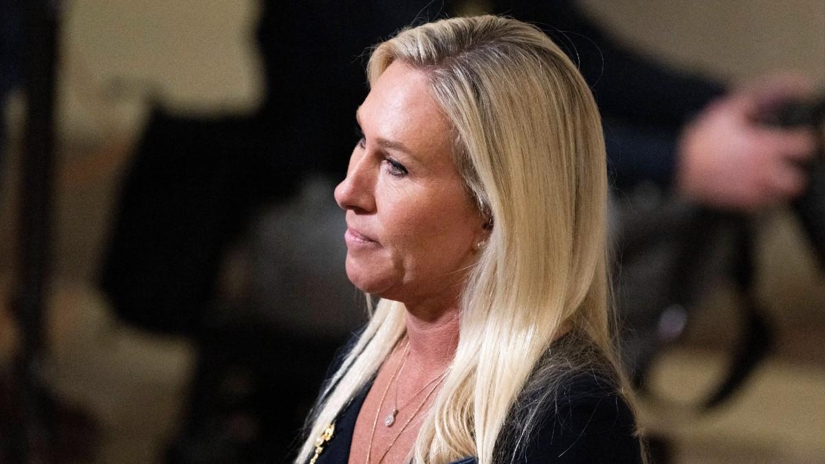 image of Marjorie Taylor Greene spoke about Laura Loomer, who is still close with the president. 