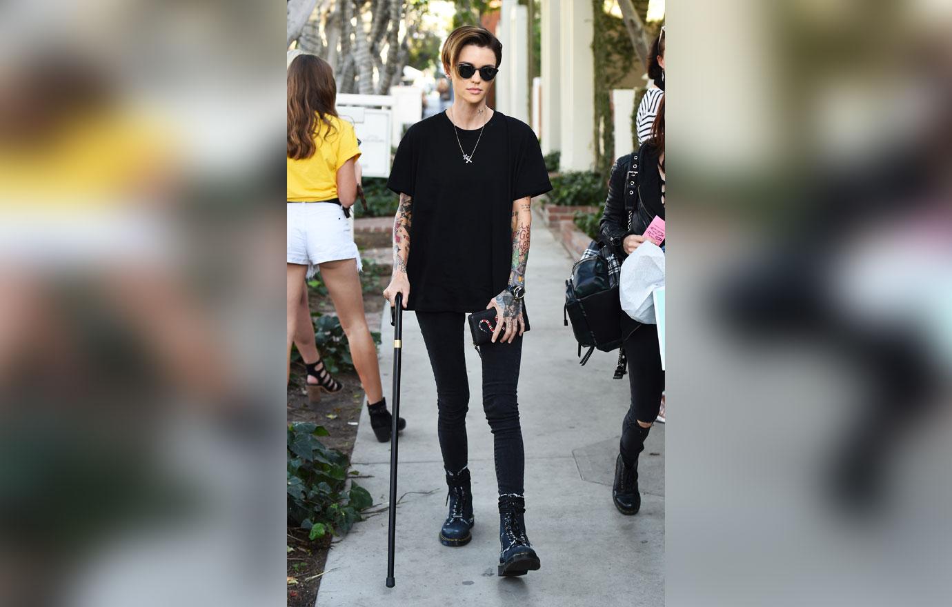 Ruby Rose Using a Cane as she Treats Herself to the Kate Somerville Skin Clinic