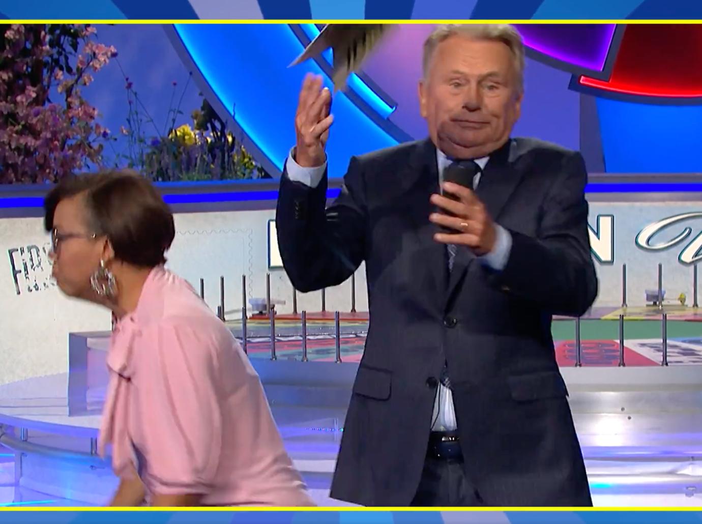 wheel of fortune pat sajak scared jumps watch