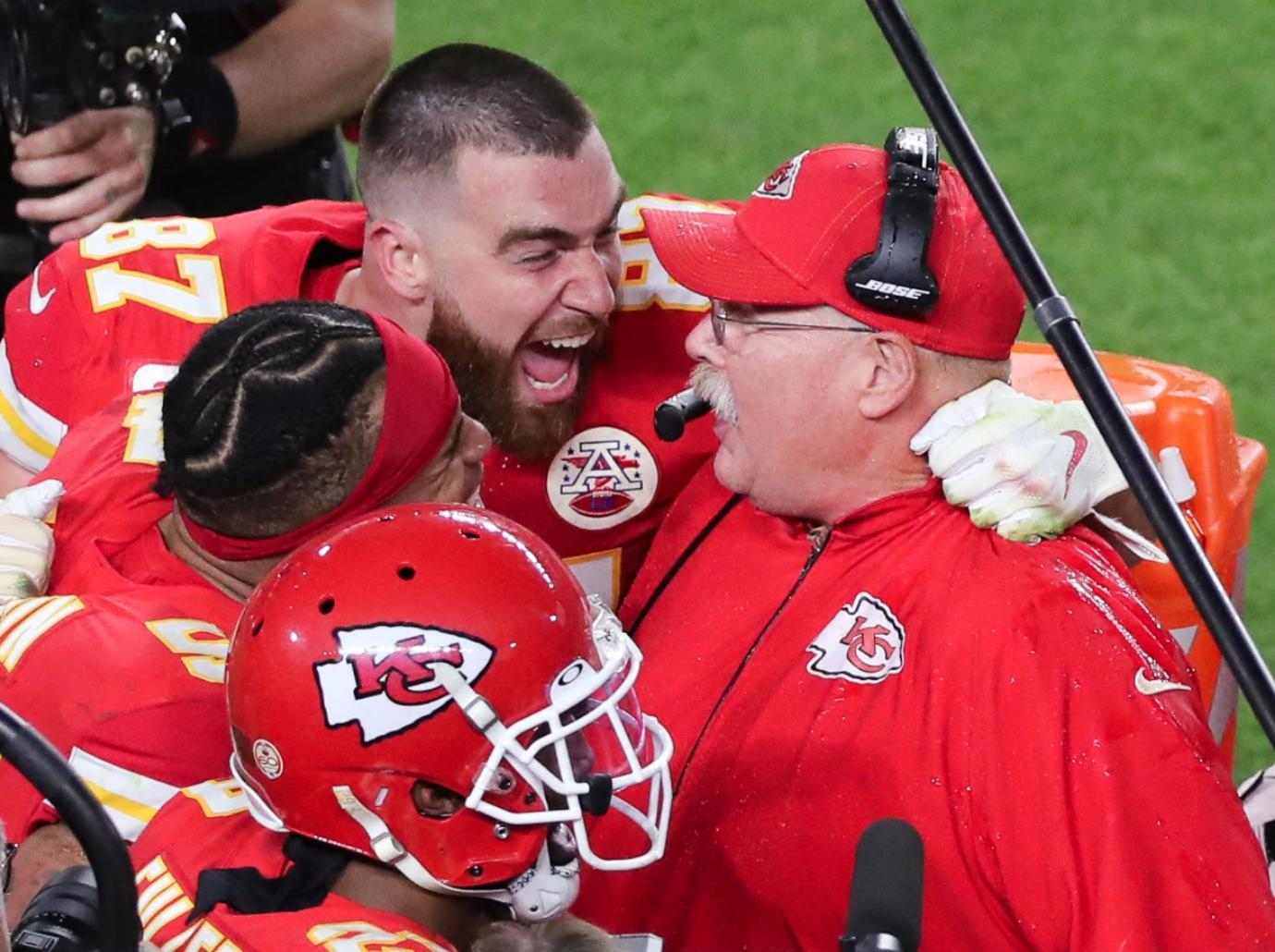 travis kelce coach andy reid blow up face