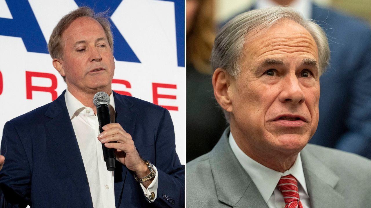 Split image of Ken Paxton and Greg Abbott.