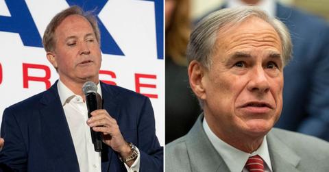 Split image of Ken Paxton and Greg Abbott.