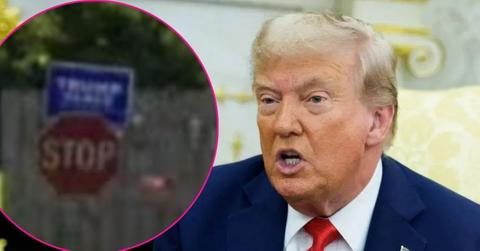 Composite photo of Donald Trump and a Trump sign.