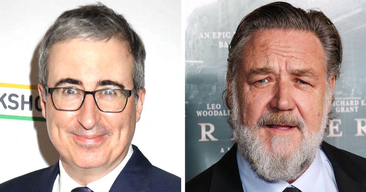 split photo of John Oliver and Russel Crowe